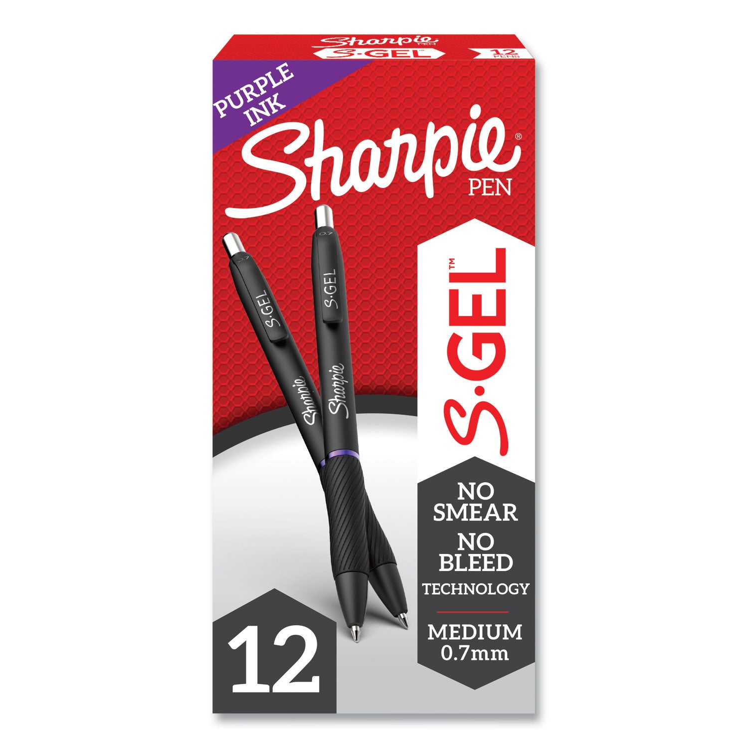 Sharpie S-Gel High-Performance Gel Pen, Retractable, Medium 0.7 mm, Purple Ink, Black Barrel, Dozen (2126235)