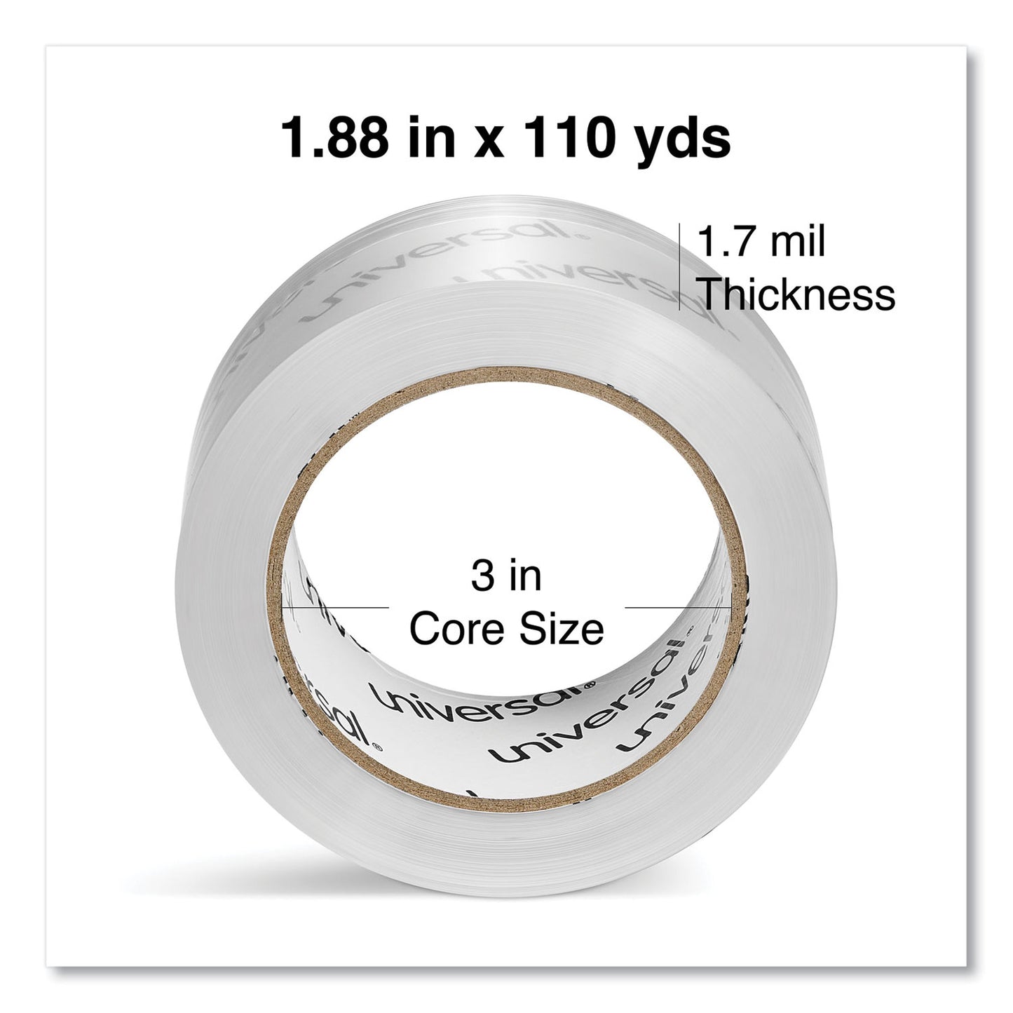 Universal Deluxe General-Purpose Acrylic Box Sealing Tape, 3" Core, 1.88" x 109 yds, Clear, 12/Pack (66100)