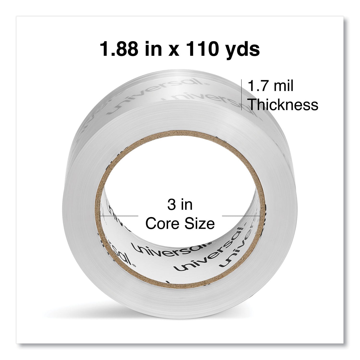 Universal Deluxe General-Purpose Acrylic Box Sealing Tape, 3" Core, 1.88" x 109 yds, Clear, 12/Pack (66100)