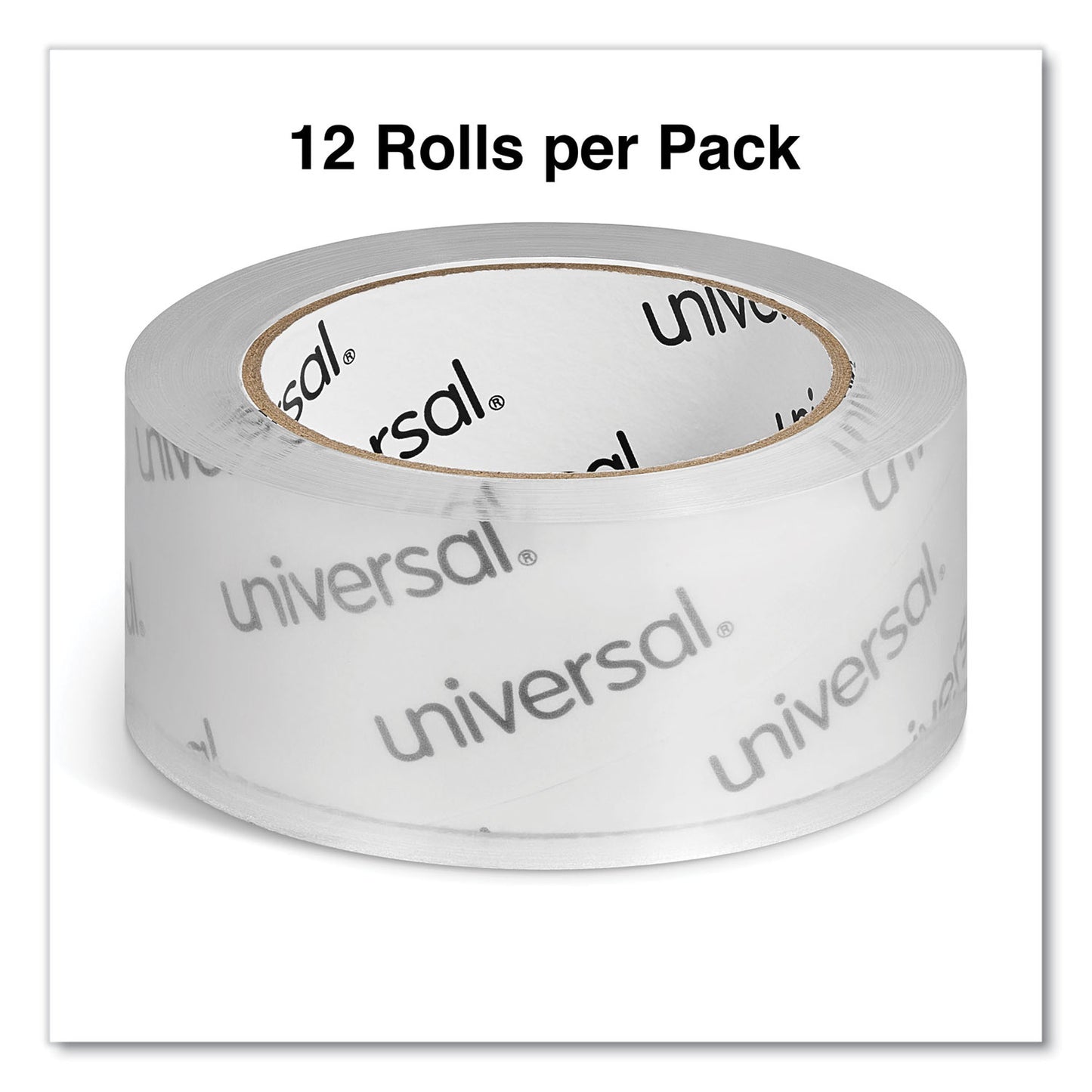 Universal Deluxe General-Purpose Acrylic Box Sealing Tape, 3" Core, 1.88" x 109 yds, Clear, 12/Pack (66100)