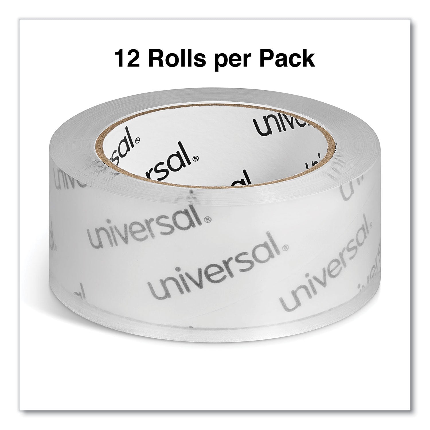 Universal Deluxe General-Purpose Acrylic Box Sealing Tape, 3" Core, 1.88" x 109 yds, Clear, 12/Pack (66100)