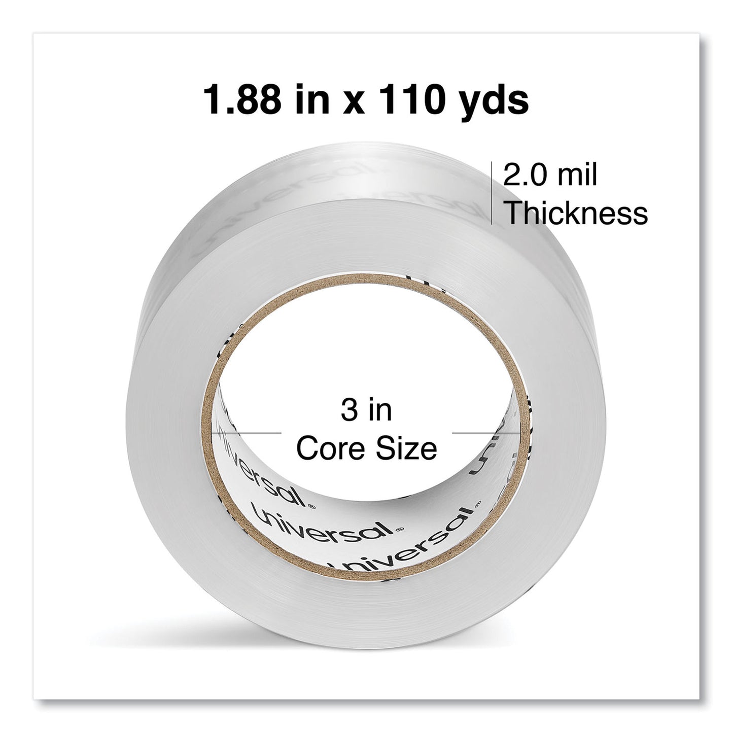 Universal Quiet Tape Box Sealing Tape, 3" Core, 1.88" x 109 yds, Clear, 6/Pack (73000)