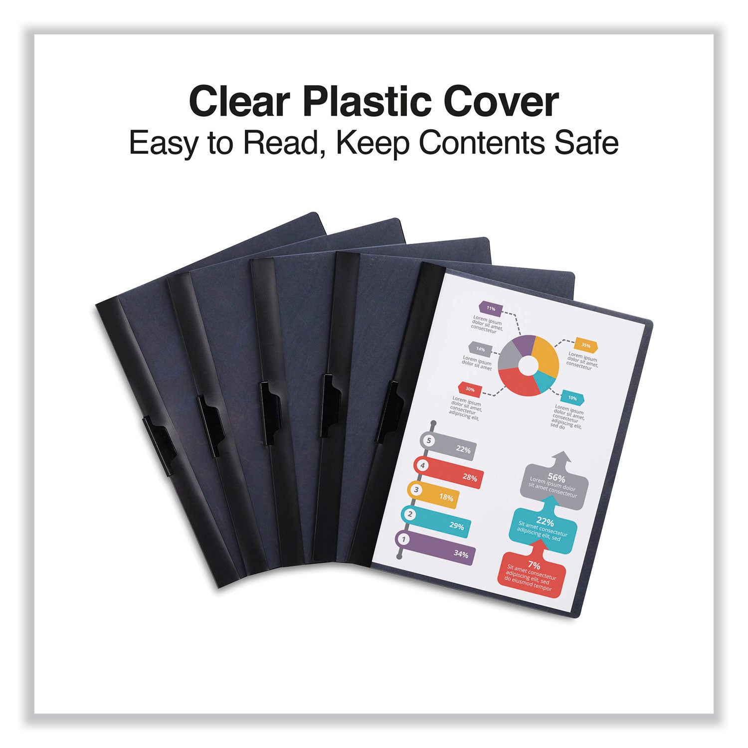 Universal Clip-Style Report Cover, Clip Fastener, 8.5 x 11, Clear/Black, 5/Pack (20515)