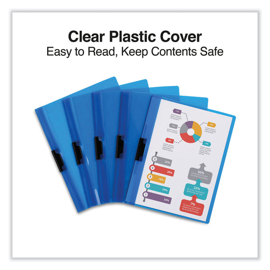 Universal Clip-Style Report Cover, Clip Fastener, 8.5 x 11, Clear/Blue, 5/Pack (20525)