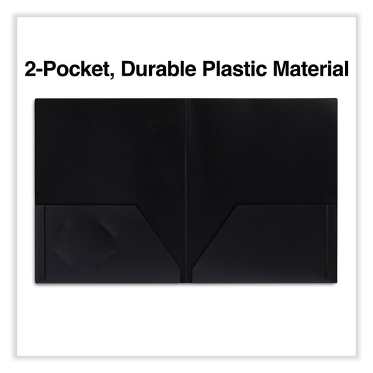 Universal Two-Pocket Plastic Folders, 100-Sheet Capacity, 11 x 8.5, Black, 10/Pack (20540)