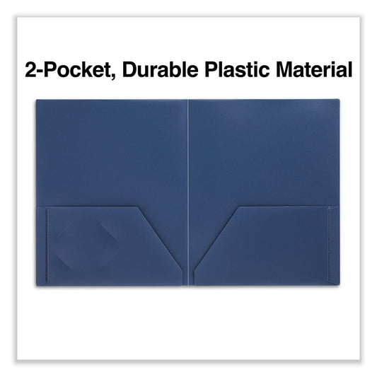 Universal Two-Pocket Plastic Folders, 100-Sheet Capacity, 11 x 8.5, Navy Blue, 10/Pack (20541)