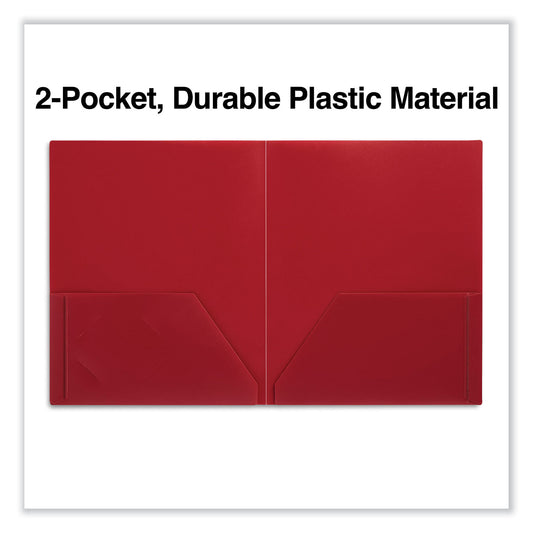 Universal Two-Pocket Plastic Folders, 100-Sheet Capacity, 11 x 8.5, Red, 10/Pack (20543)