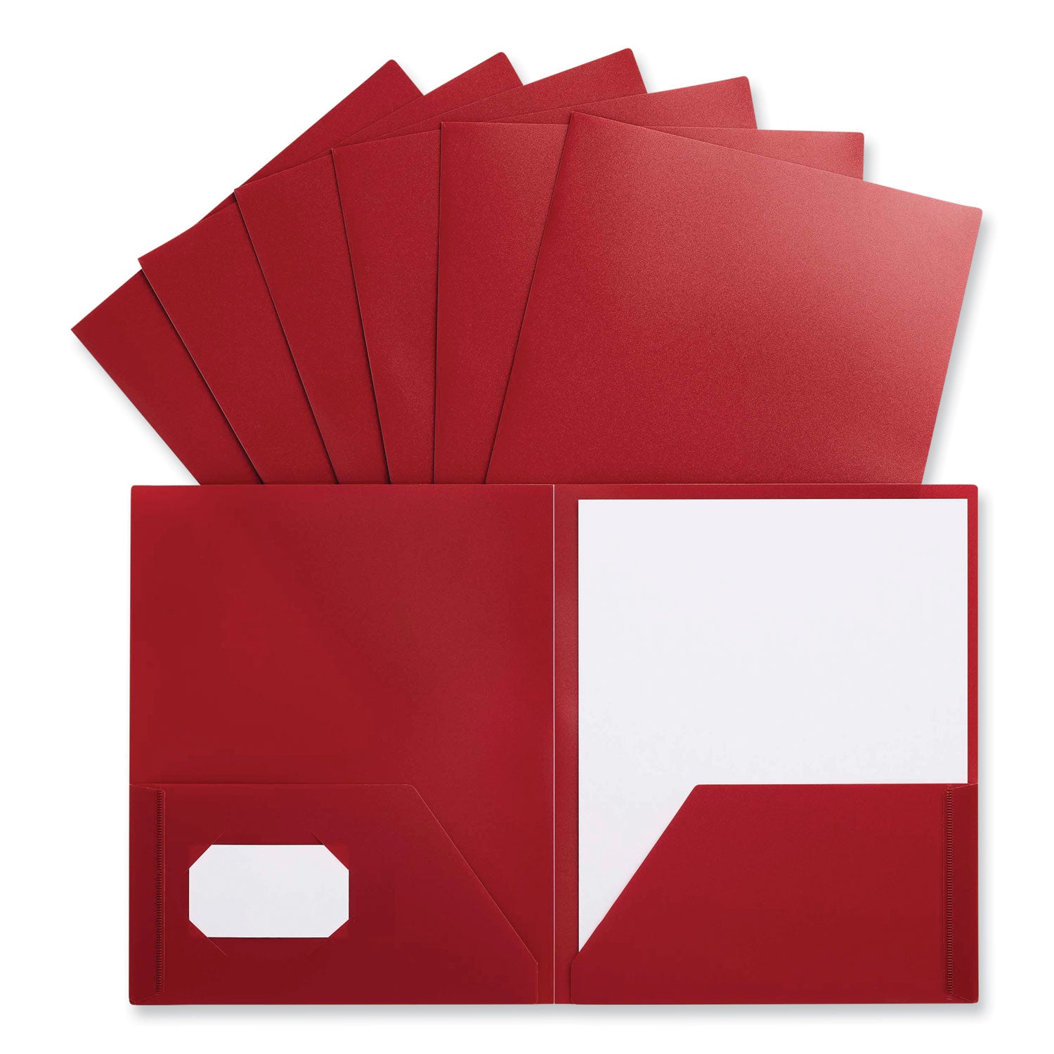 Universal Two-Pocket Plastic Folders, 100-Sheet Capacity, 11 x 8.5, Red, 10/Pack (20543)