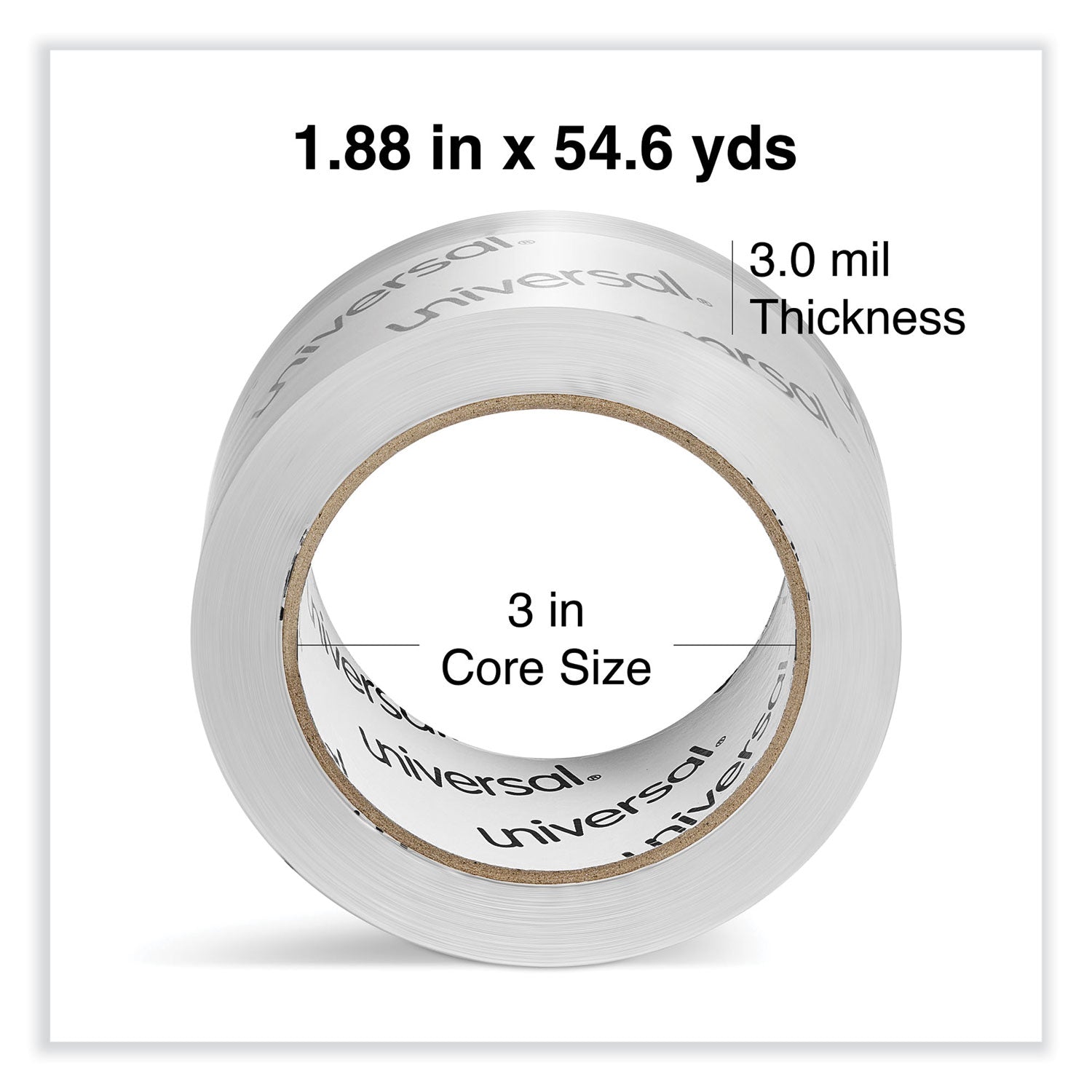 Universal Heavy-Duty Acrylic Box Sealing Tape, 3" Core, 1.88" x 54.6 yds, Clear, 6/Pack (33100)