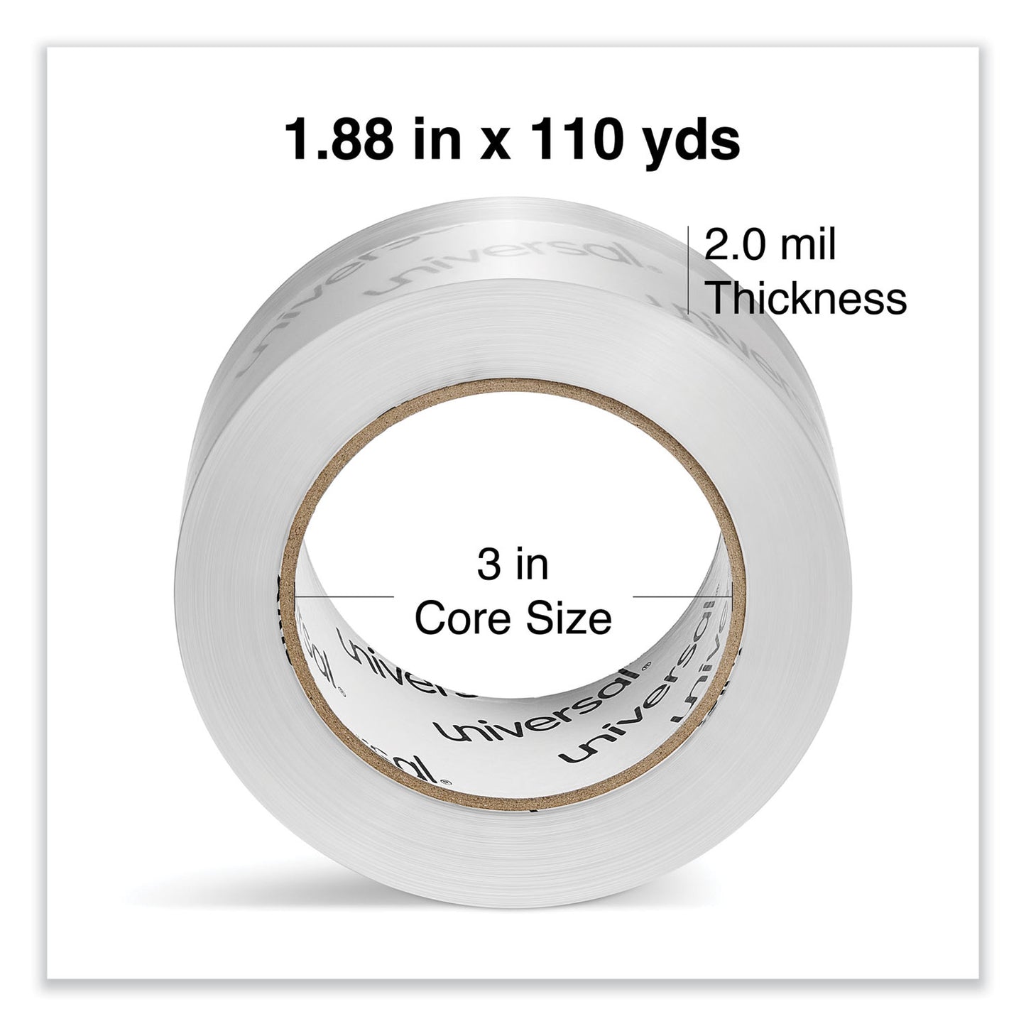 Universal Deluxe General-Purpose Acrylic Box Sealing Tape, 2 mil, 3" Core, 1.88" x 109 yds, Clear, 6/Pack (53200)