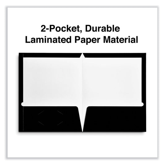 Universal Laminated Two-Pocket Folder, Cardboard Paper, 100-Sheet Capacity, 11 x 8.5, Black, 25/Box (56416)