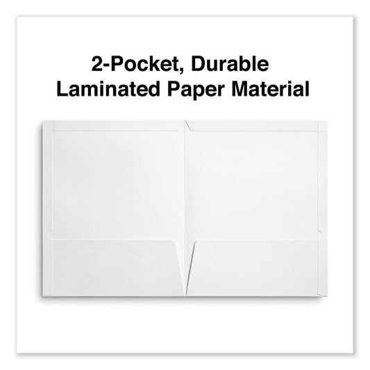 Universal Laminated Two-Pocket Portfolios, Cardboard Paper, 100-Sheet Capacity, 11 x 8.5, White, 25/Box (56417)