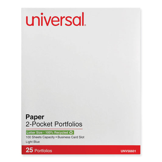 Universal Two-Pocket Portfolio, Embossed Leather Grain Paper, 11 x 8.5, Light Blue, 25/Box (56601)