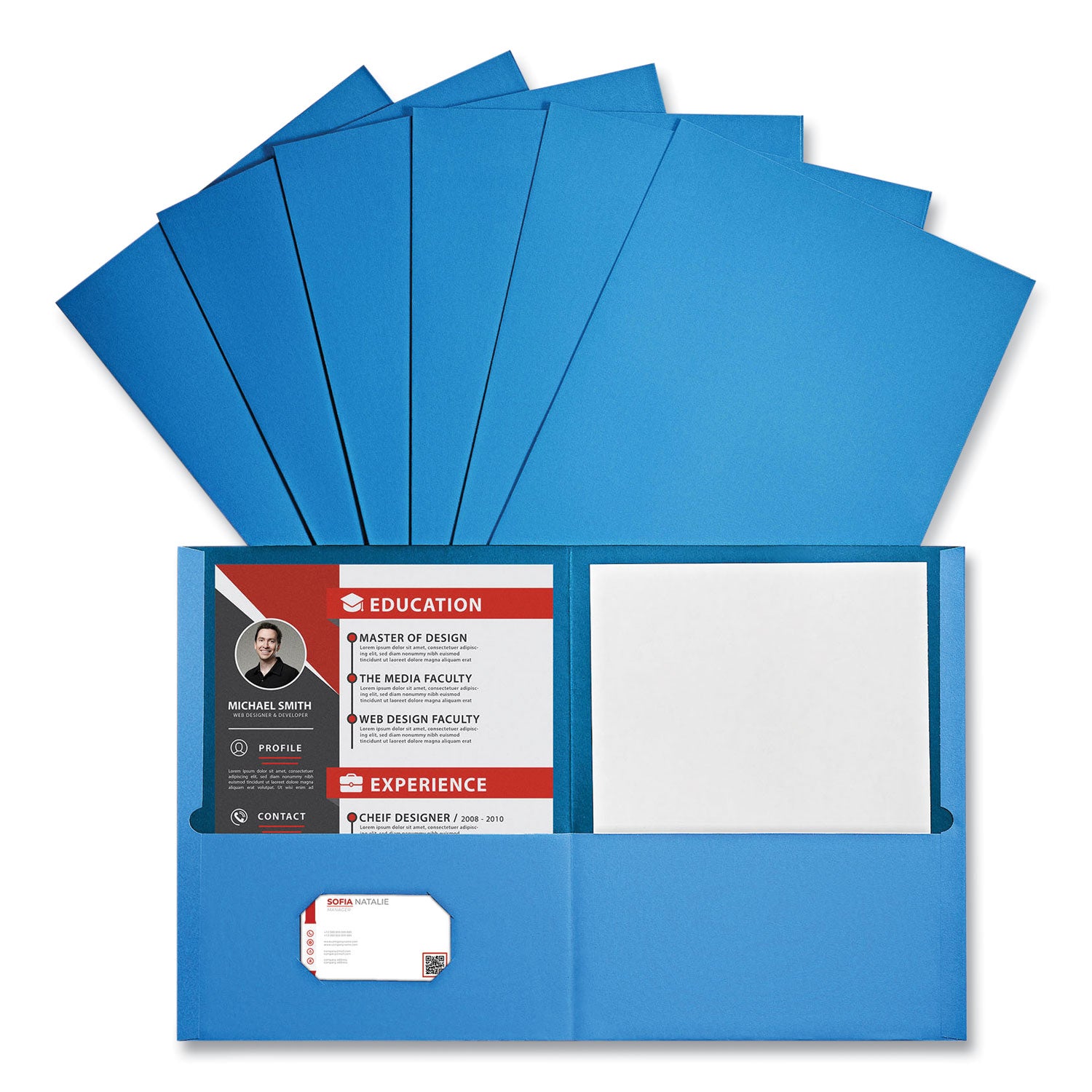 Universal Two-Pocket Portfolio, Embossed Leather Grain Paper, 11 x 8.5, Light Blue, 25/Box (56601)