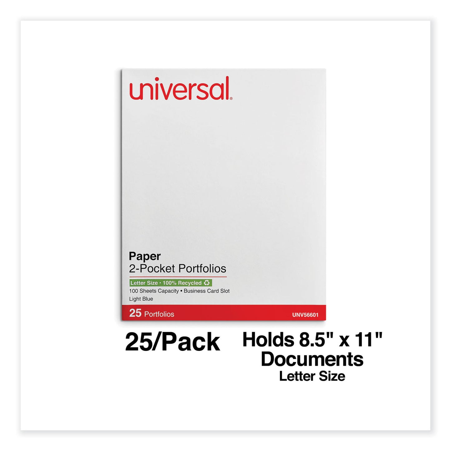 Universal Two-Pocket Portfolio, Embossed Leather Grain Paper, 11 x 8.5, Light Blue, 25/Box (56601)