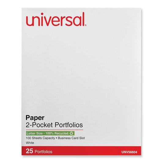 Universal Two-Pocket Portfolio, Embossed Leather Grain Paper, 11 x 8.5, White, 25/Box (56604)