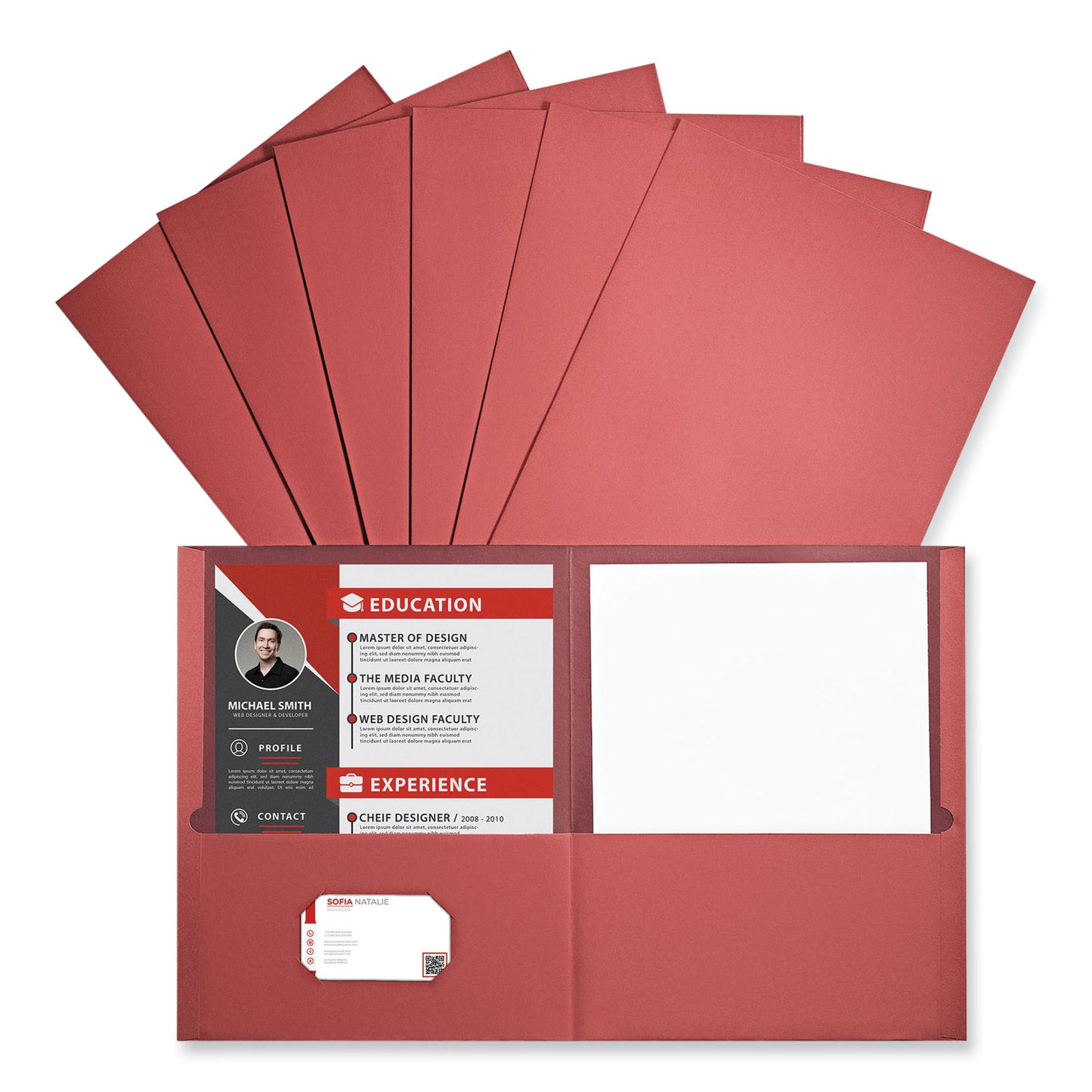 Universal Two-Pocket Portfolio, Embossed Leather Grain Paper, 11 x 8.5, Red, 25/Box (56611)