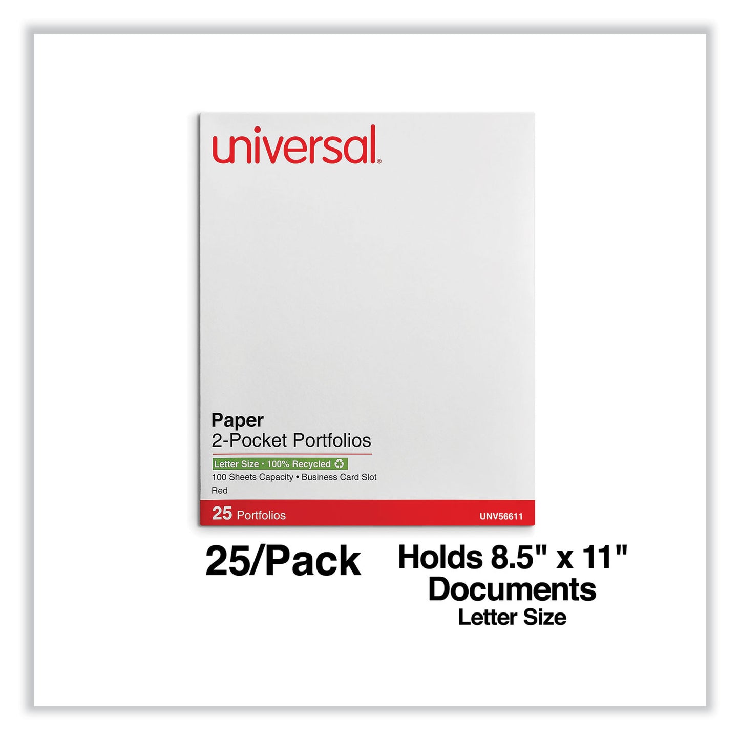 Universal Two-Pocket Portfolio, Embossed Leather Grain Paper, 11 x 8.5, Red, 25/Box (56611)