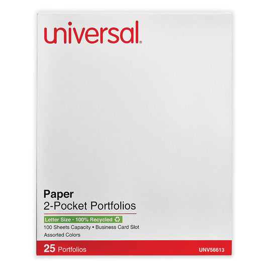 Universal Two-Pocket Portfolio, Embossed Leather Grain Paper, 11 x 8.5, Assorted Colors, 25/Box (56613)