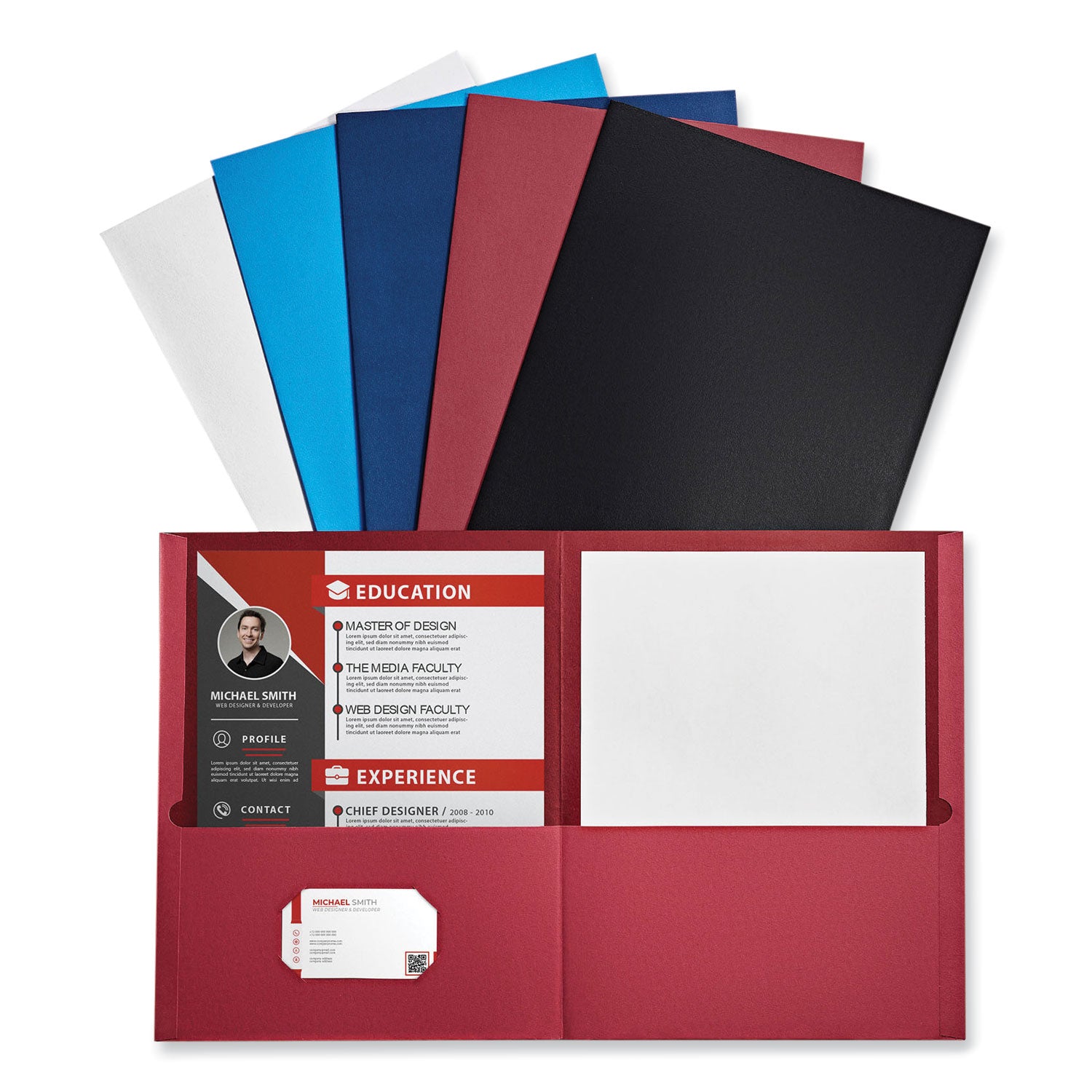 Universal Two-Pocket Portfolio, Embossed Leather Grain Paper, 11 x 8.5, Assorted Colors, 25/Box (56613)