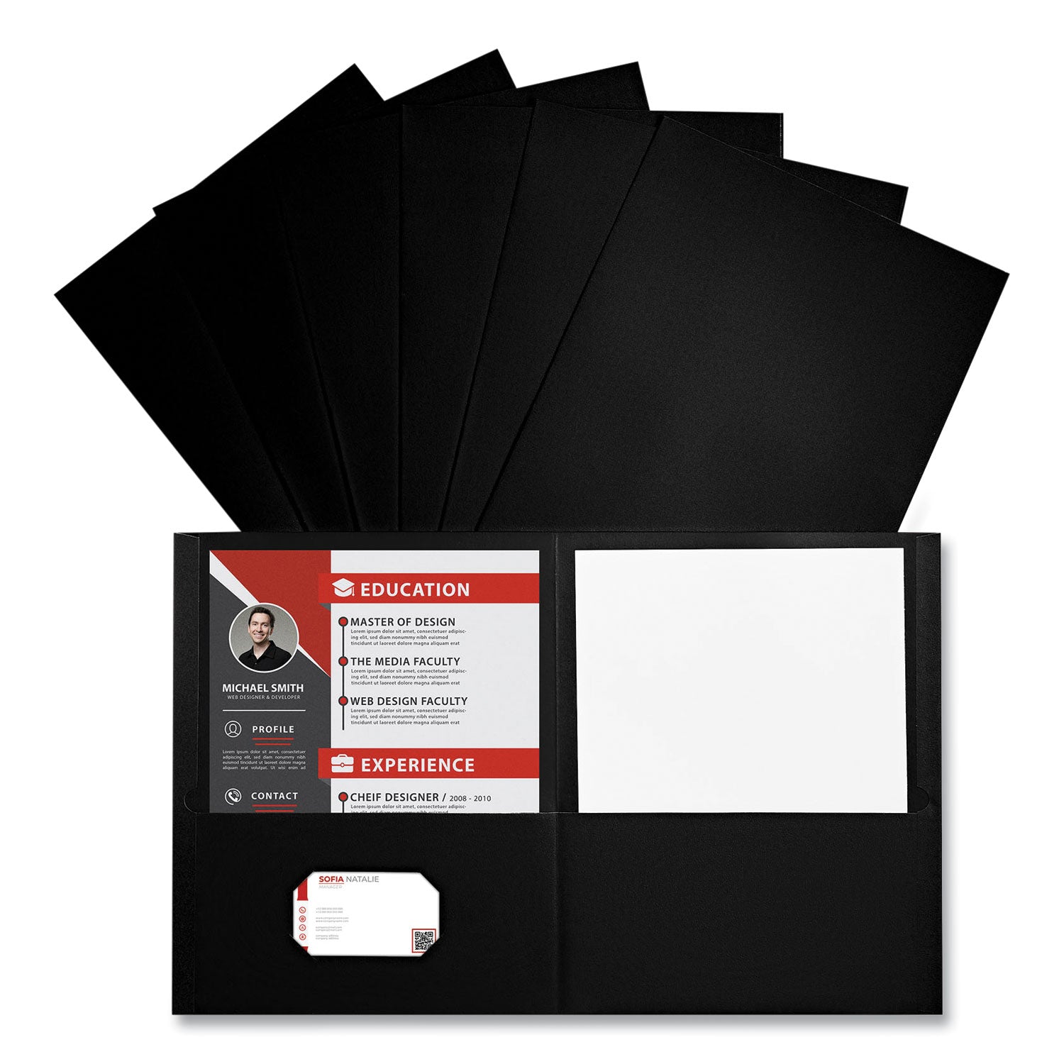 Universal Two-Pocket Portfolio, Embossed Leather Grain Paper, 11 x 8.5, Black, 25/Box (56616)