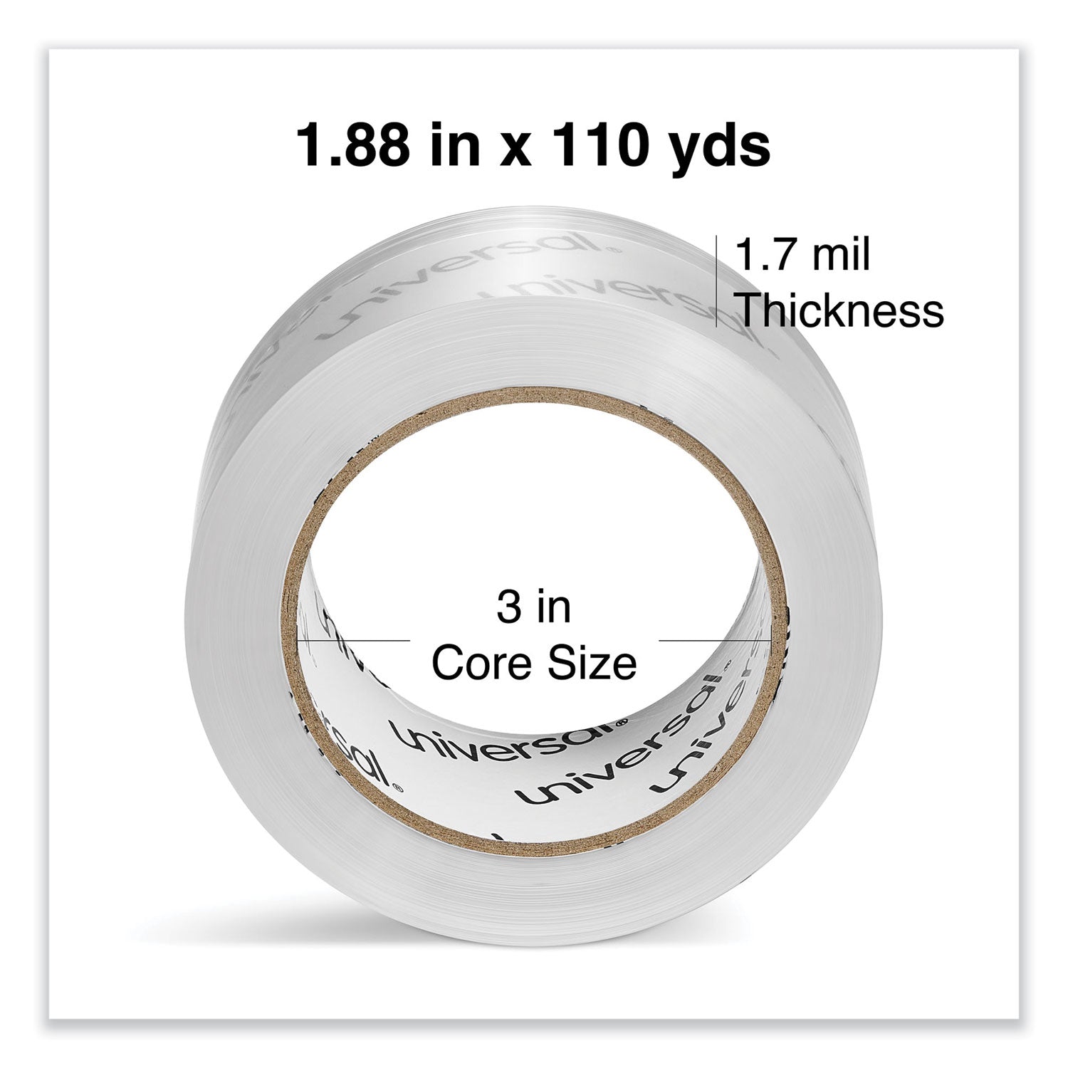 Universal Deluxe General-Purpose Acrylic Box Sealing Tape, 1.7 mil, 3" Core, 1.88" x 109 yds, Clear, 6/Pack (63120)
