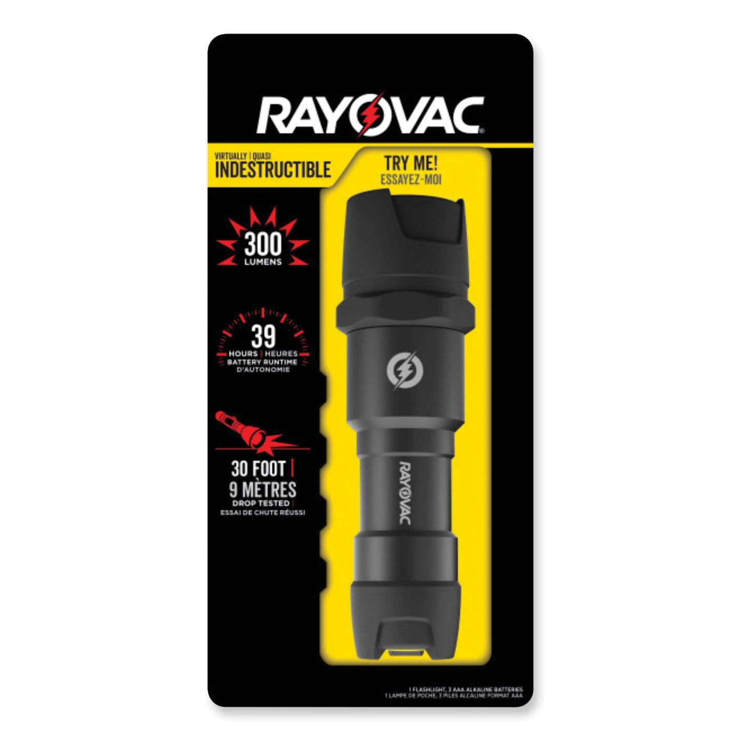 Rayovac Virtually Indestructible LED Flashlight, 3 AAA Batteries (Included), Black (ROVDIY3AAA1)