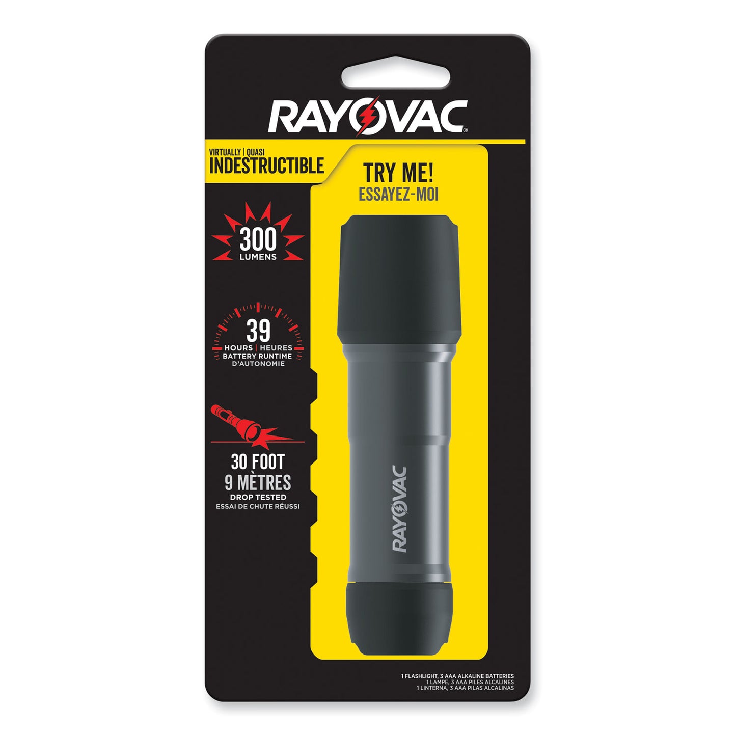 Rayovac Virtually Indestructible LED Flashlight, 3 AAA Batteries (Included), Black (ROVDIY3AAA1)