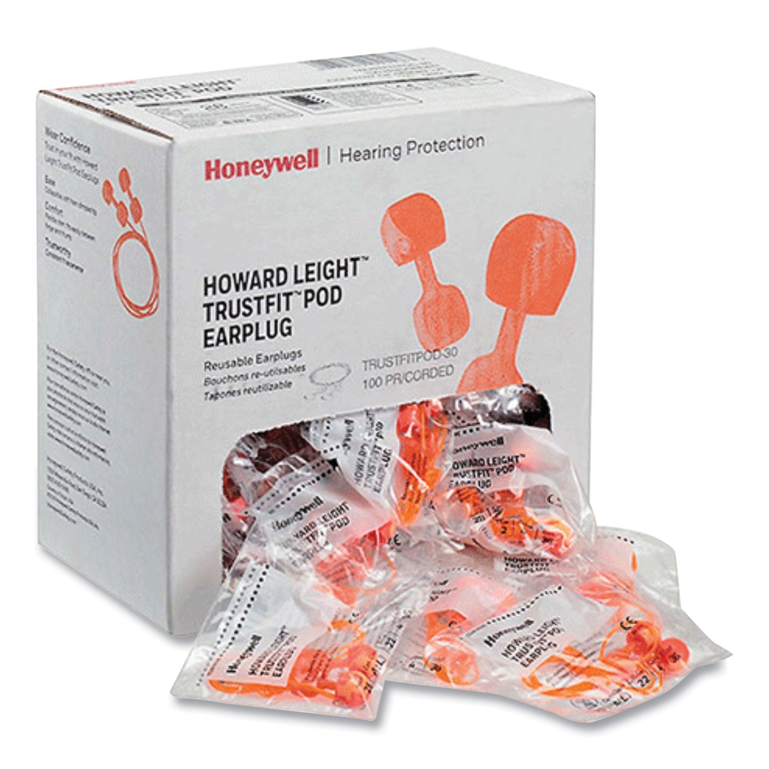 Howard Leight TrustFit Pod Corded Reusable Foam Earplugs, One Size Fits Most, 28 dB NRR, Orange, 1,000/Carton (TRSTFITPOD30)