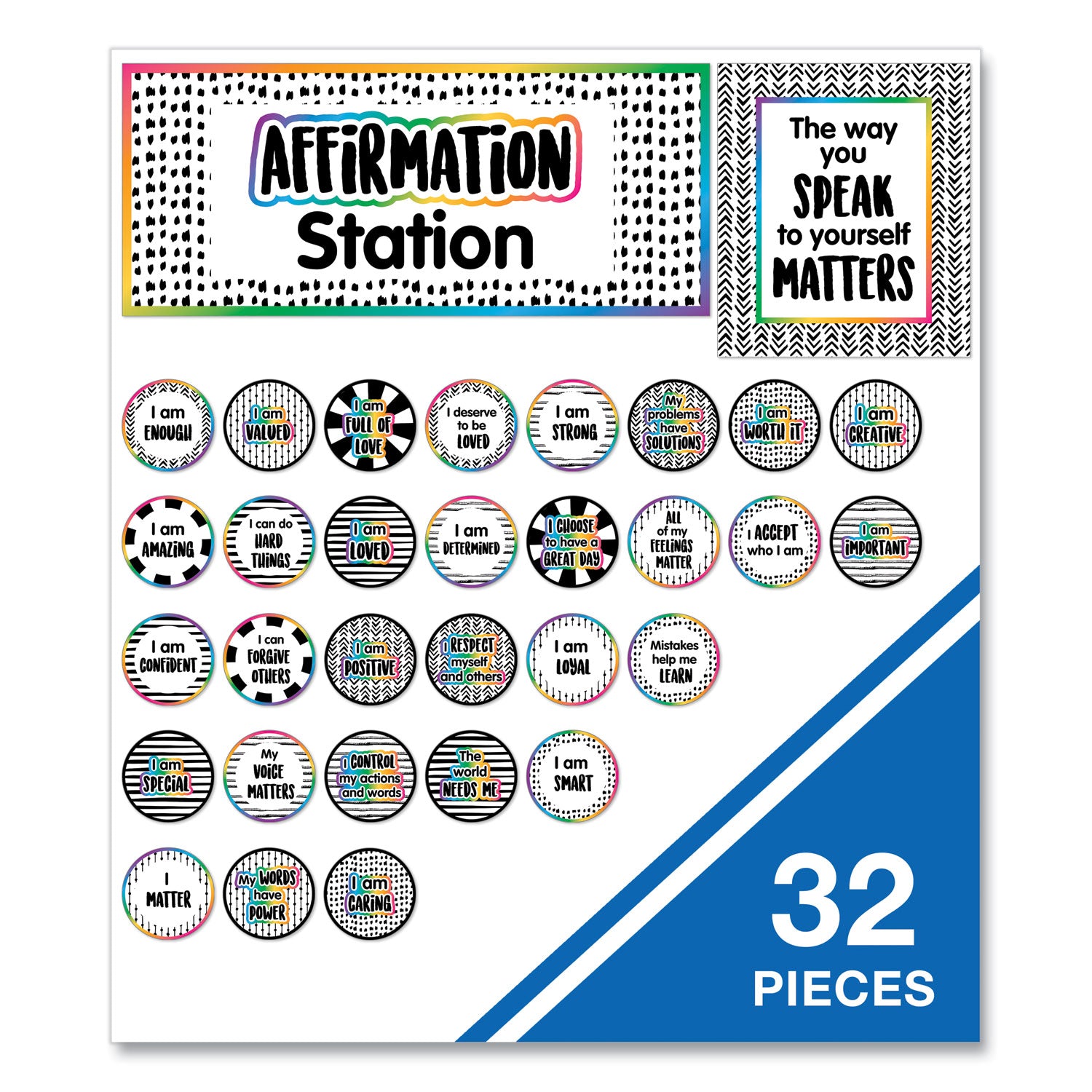 Carson-Dellosa Motivational Bulletin Board Sets, Affirmation Station, 13.8" x 16", Multicolor, 32/Set (110569)