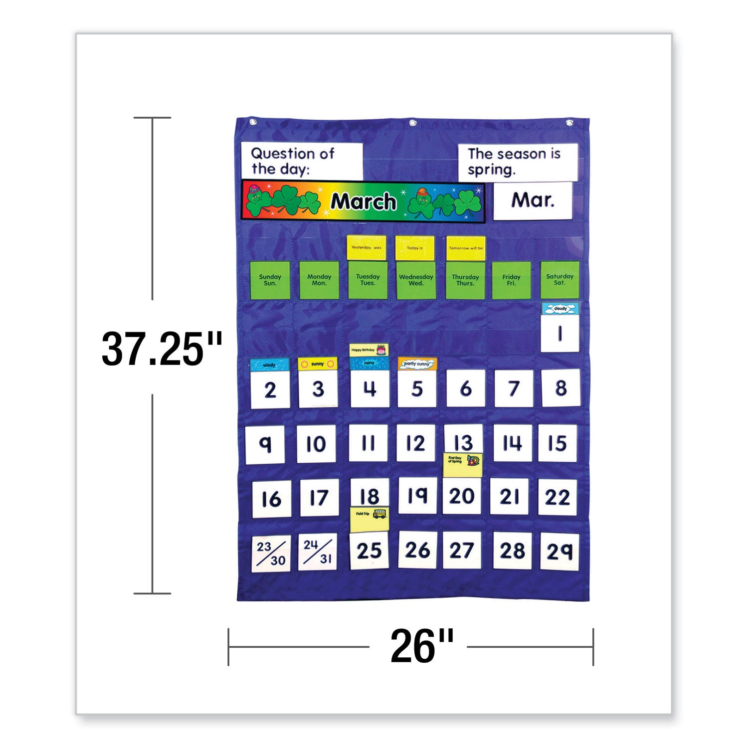 Carson-Dellosa Complete Calendar and Weather Pocket Chart, 51 Pockets, 26 x 37.25, Blue (158003)