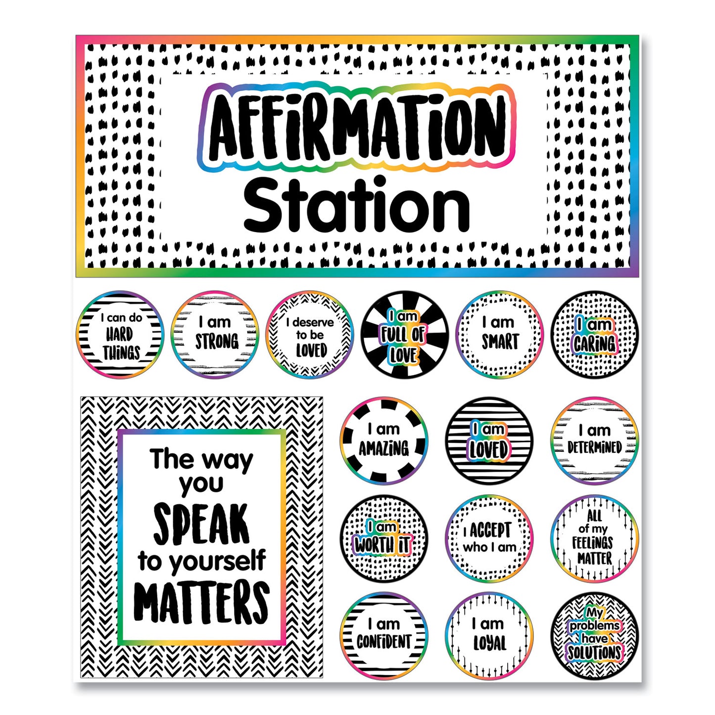 Carson-Dellosa Motivational Bulletin Board Sets, Affirmation Station, 13.8" x 16", Multicolor, 32/Set (110569)