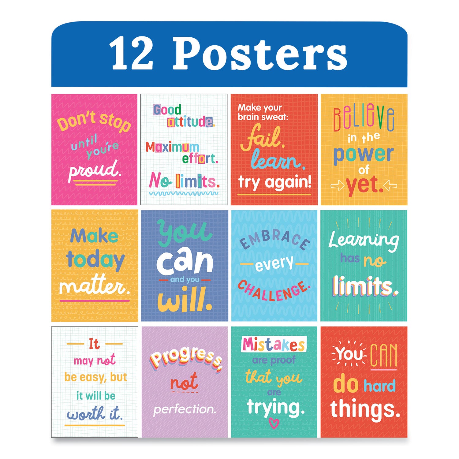 Carson-Dellosa Mini Posters, Growth Mindset Quotes, 8.5 x 11, 12/Set (106009)