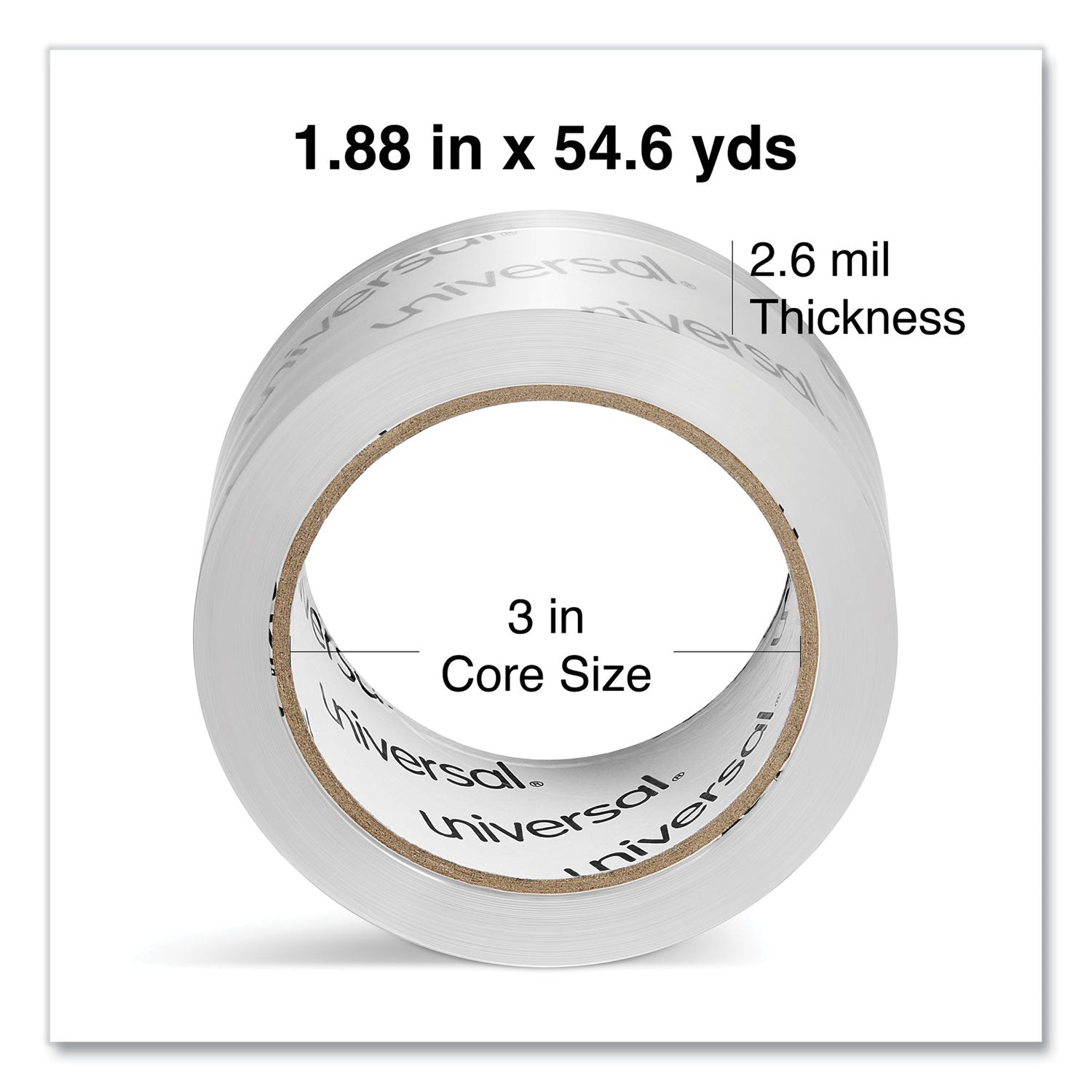 Universal Moving and Storage Packing Tape, 3" Core, 1.88" x 54.6 yd, Clear, 6/Pack (33102)