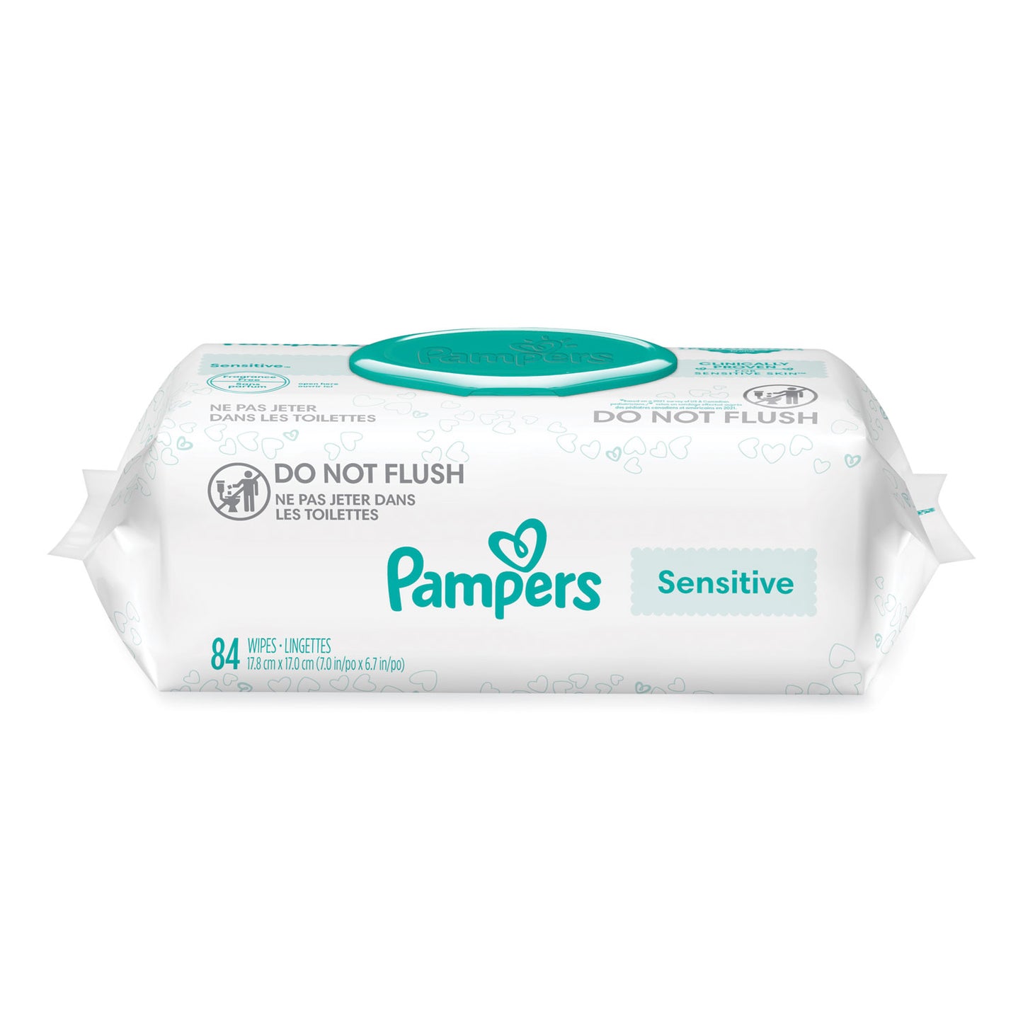 Pampers Sensitive Baby Wipes, 1-Ply, 6.7 x 7, Unscented, White, 84/Pack, 7/Carton (07325)