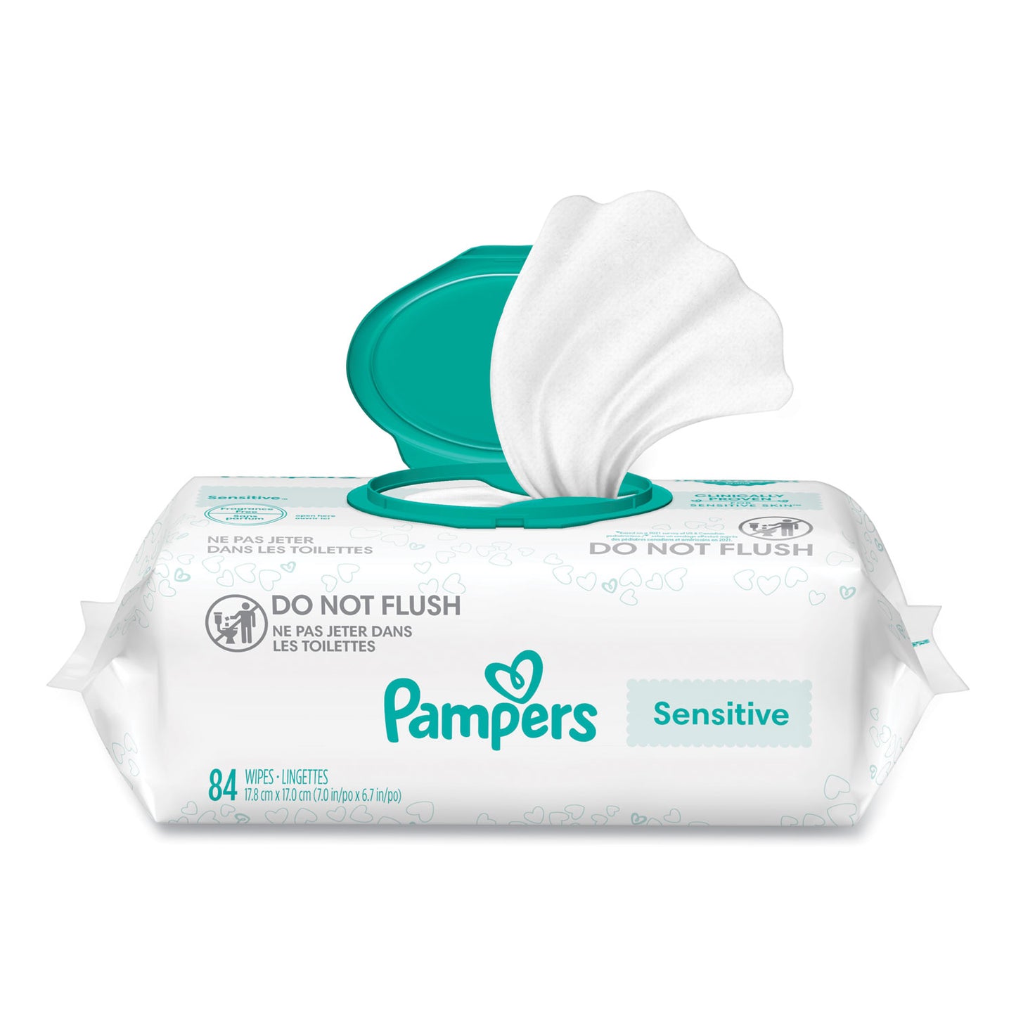 Pampers Sensitive Baby Wipes, 1-Ply, 6.7 x 7, Unscented, White, 84/Pack, 7/Carton (07325)