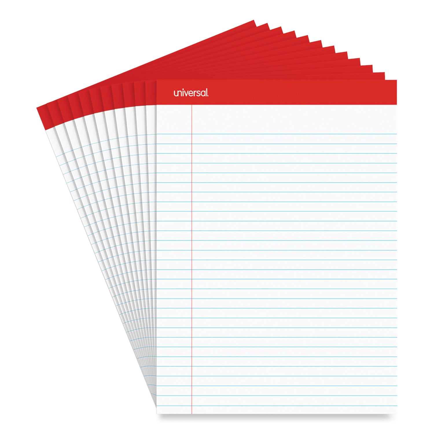 Universal Perforated Ruled Writing Pads, Wide/Legal Rule, Red Headband, 50 White 8.5 x 11.75 Sheets, Dozen (20630)