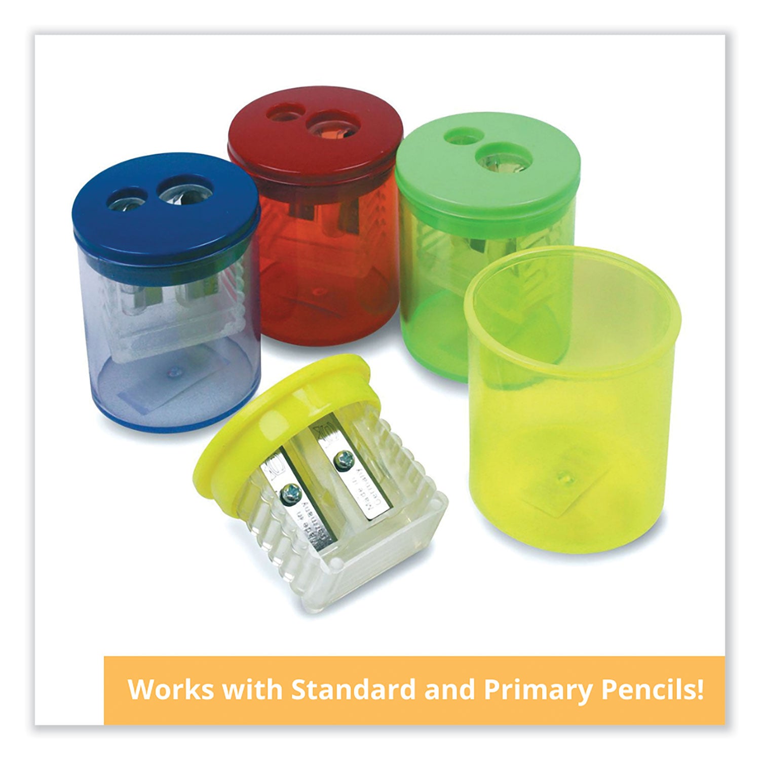 The Pencil Grip Eisen Pencil Sharpener, Two-Hole, 1.5 x 1.75, Randomly Assorted Barrel and Lid Colors (ESN51301)