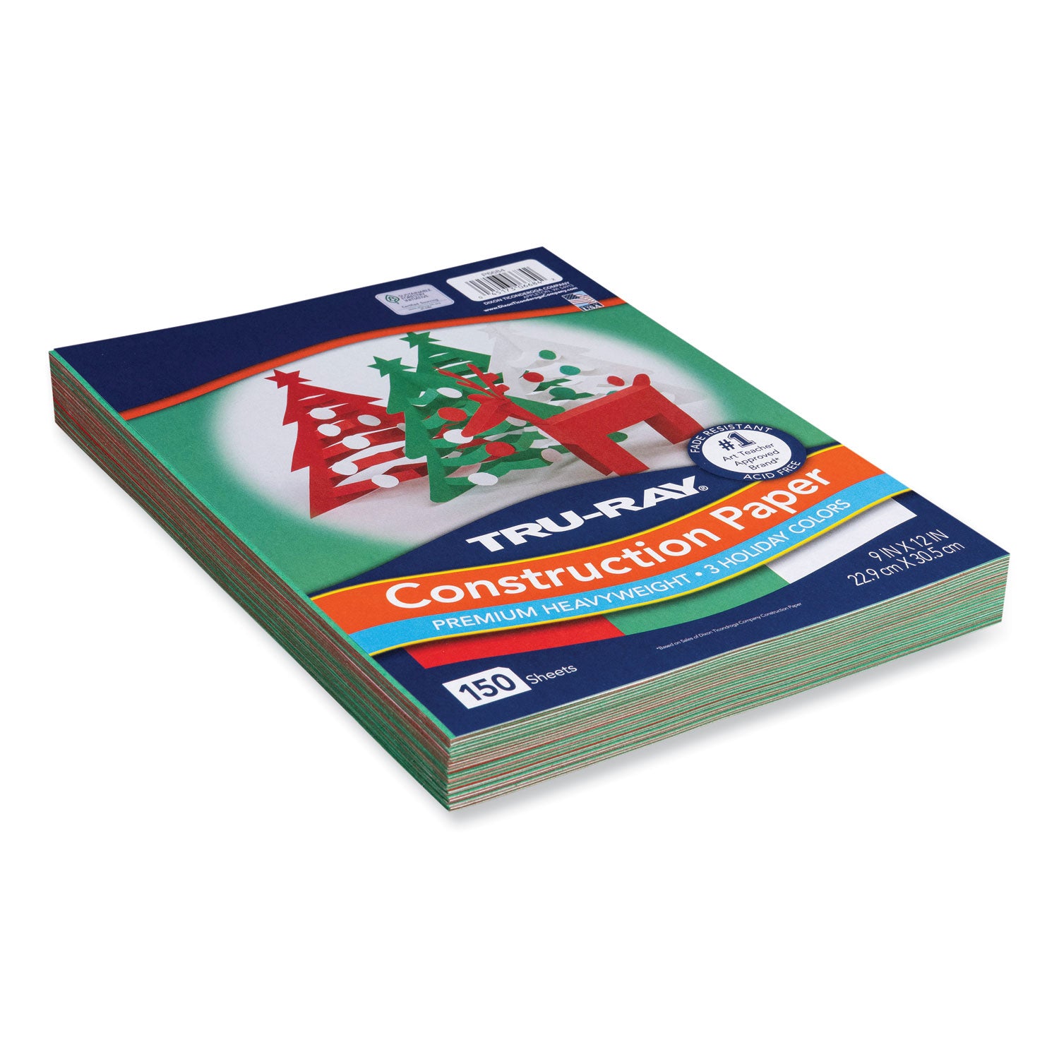 Pacon Tru-Ray Construction Paper, 70 lb Text Weight, 9 x 12, Assorted Holiday Colors, 150/Pack (P6684)