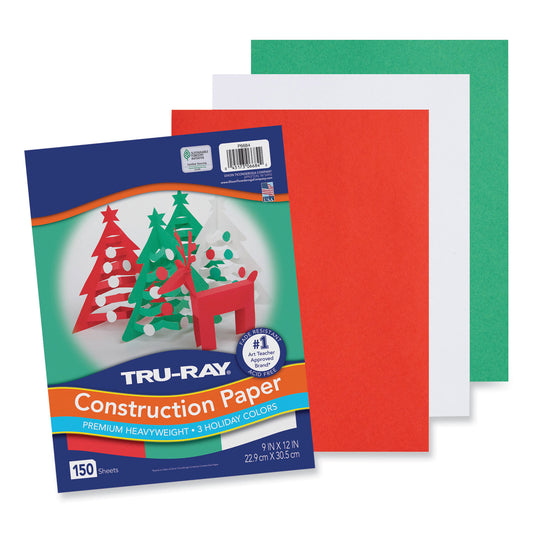 Pacon Tru-Ray Construction Paper, 70 lb Text Weight, 9 x 12, Assorted Holiday Colors, 150/Pack (P6684)