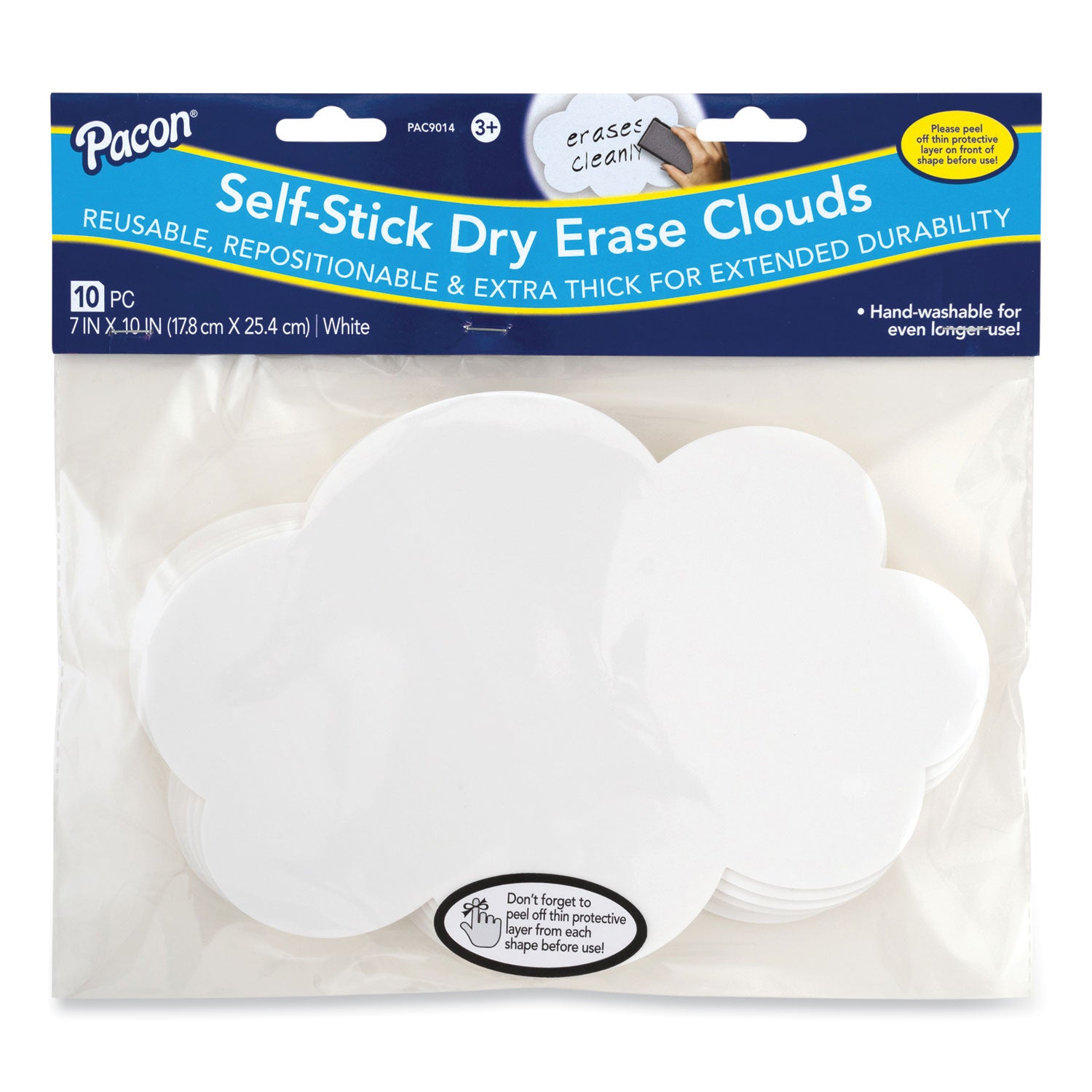 Pacon Self Stick Dry Erase Clouds, 7 x 10, White Surface, 10/Pack (9014)