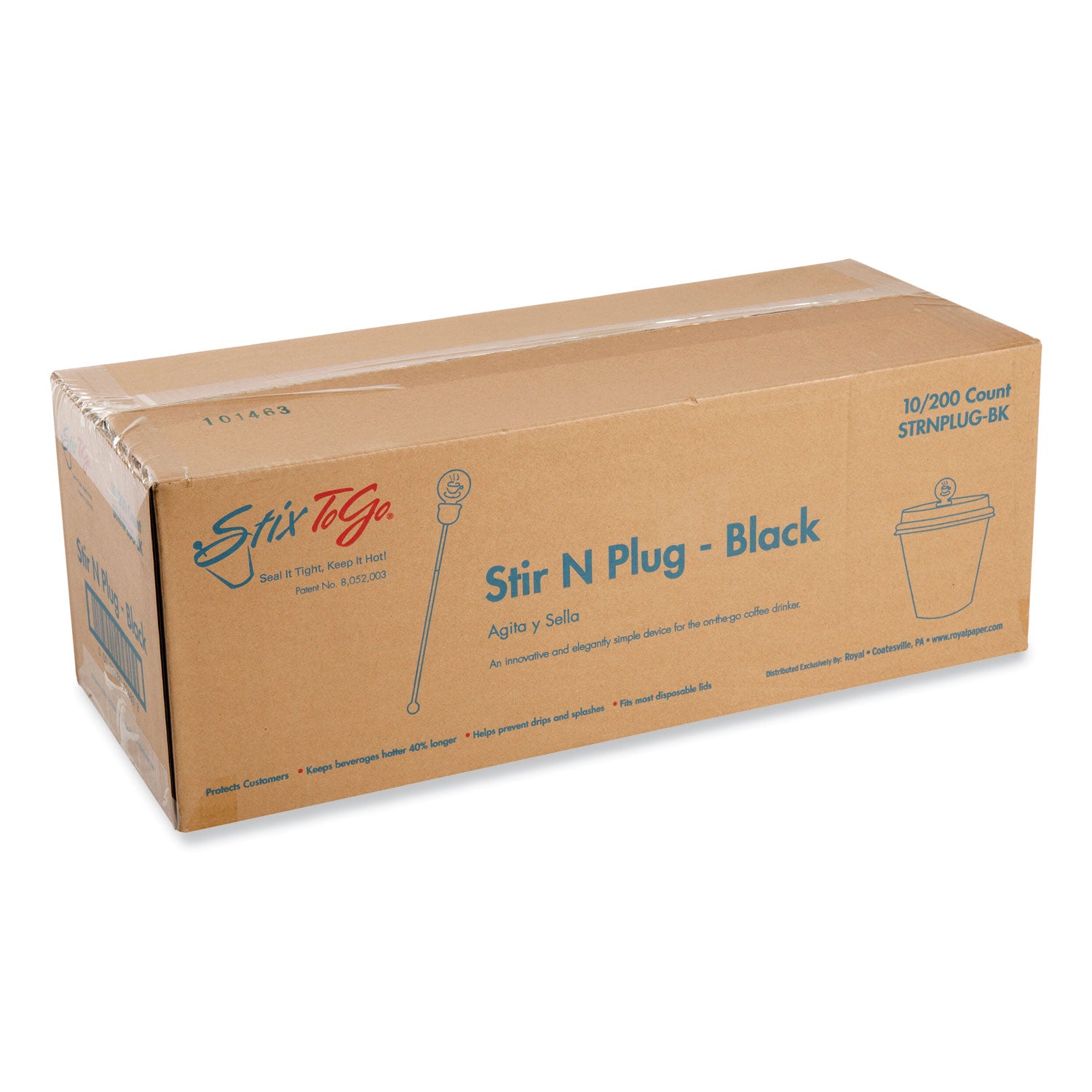 AmerCareRoyal Beverage Plugs, Black, 200/Box, 10 Boxes/Carton (STRNPLUGBK)