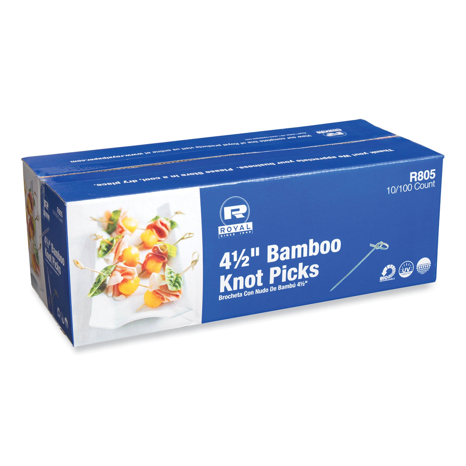 AmerCareRoyal Knotted Bamboo Pick, Natural, 4.5", 100 Pack, 10 Packs/Carton (R805)