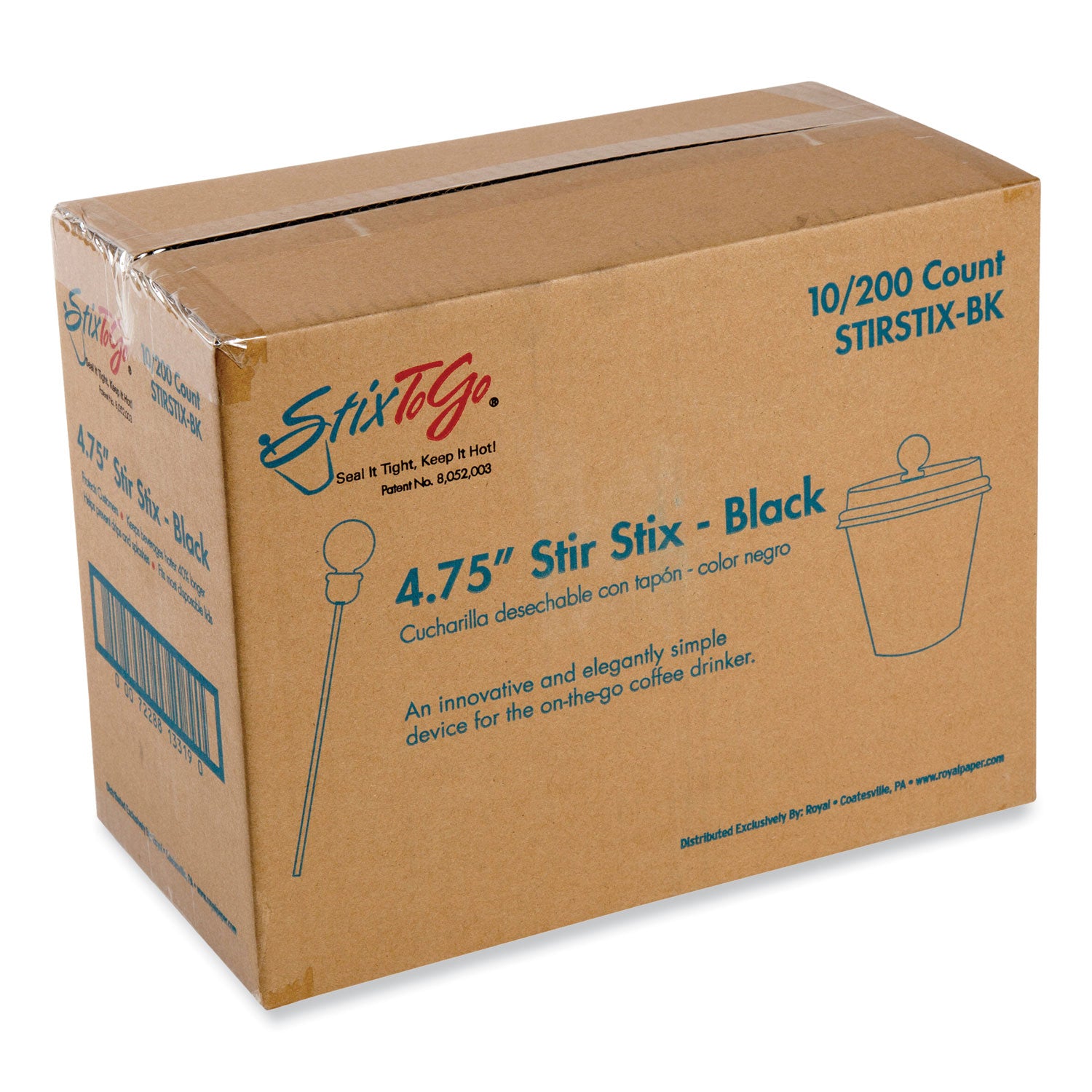 AmerCareRoyal Beverage Plugs, 4.75", Black 2,000/Carton (STIRSTIXBK)