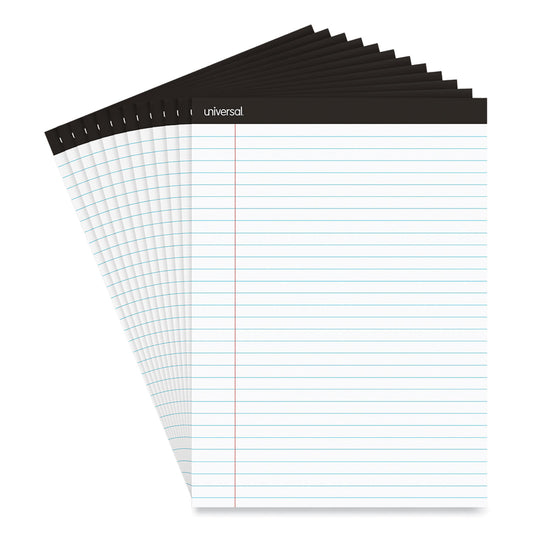 Universal Premium Ruled Writing Pads with Heavy-Duty Back, Wide/Legal Rule, Black Headband, 50 White 8.5 x 11 Sheets, 12/Pack (30730)