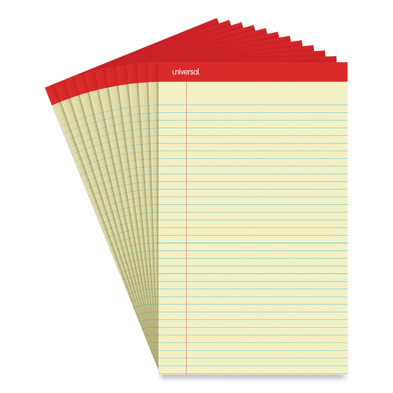 Universal Perforated Ruled Writing Pads, Wide/Legal Rule, Red Headband, 50 Canary-Yellow 8.5 x 14 Sheets, Dozen (40000)