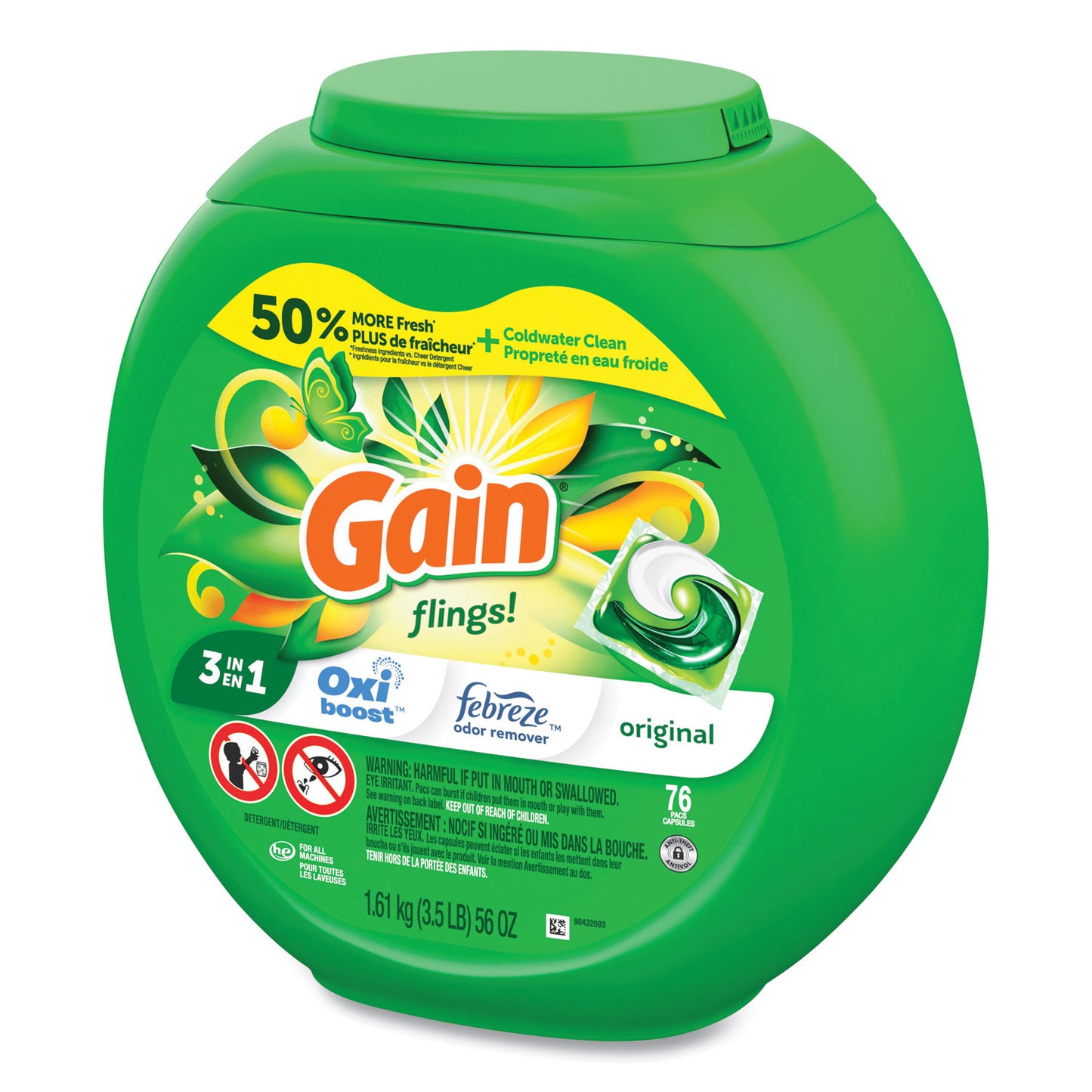 Gain Flings Detergent Pods, Original, 76 Pods/Tub (09207PK)