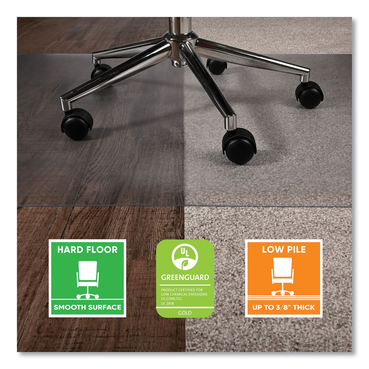 Deflecto SuperGrip Chair Mat, Rectangular, 48 x 36, Clear, Ships Rolled (CM23140SPR6C)