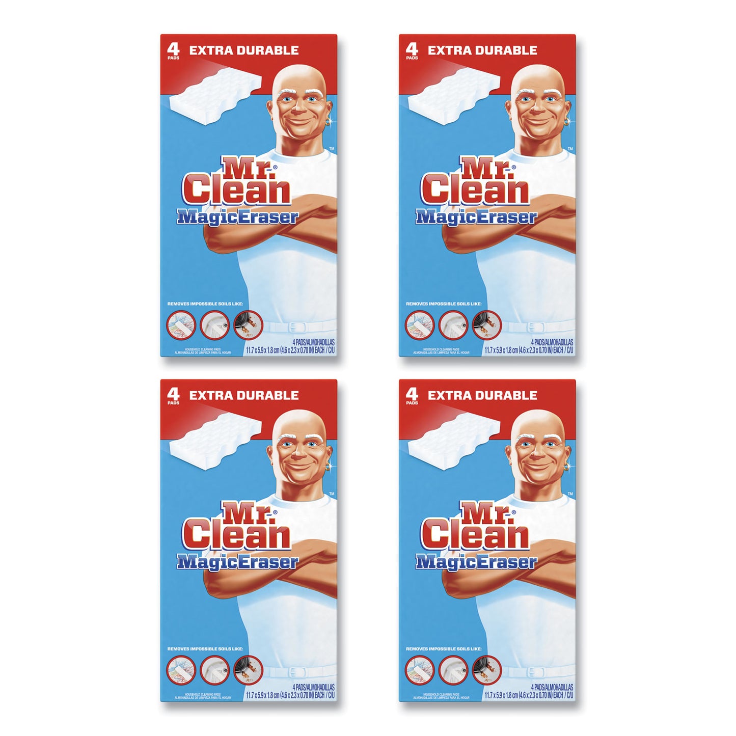 Mr. Clean Magic Eraser Extra Durable, 4.6 x 2.4, 0.7" Thick, White, 4/Box, 8 Boxes/Carton (82038CT)