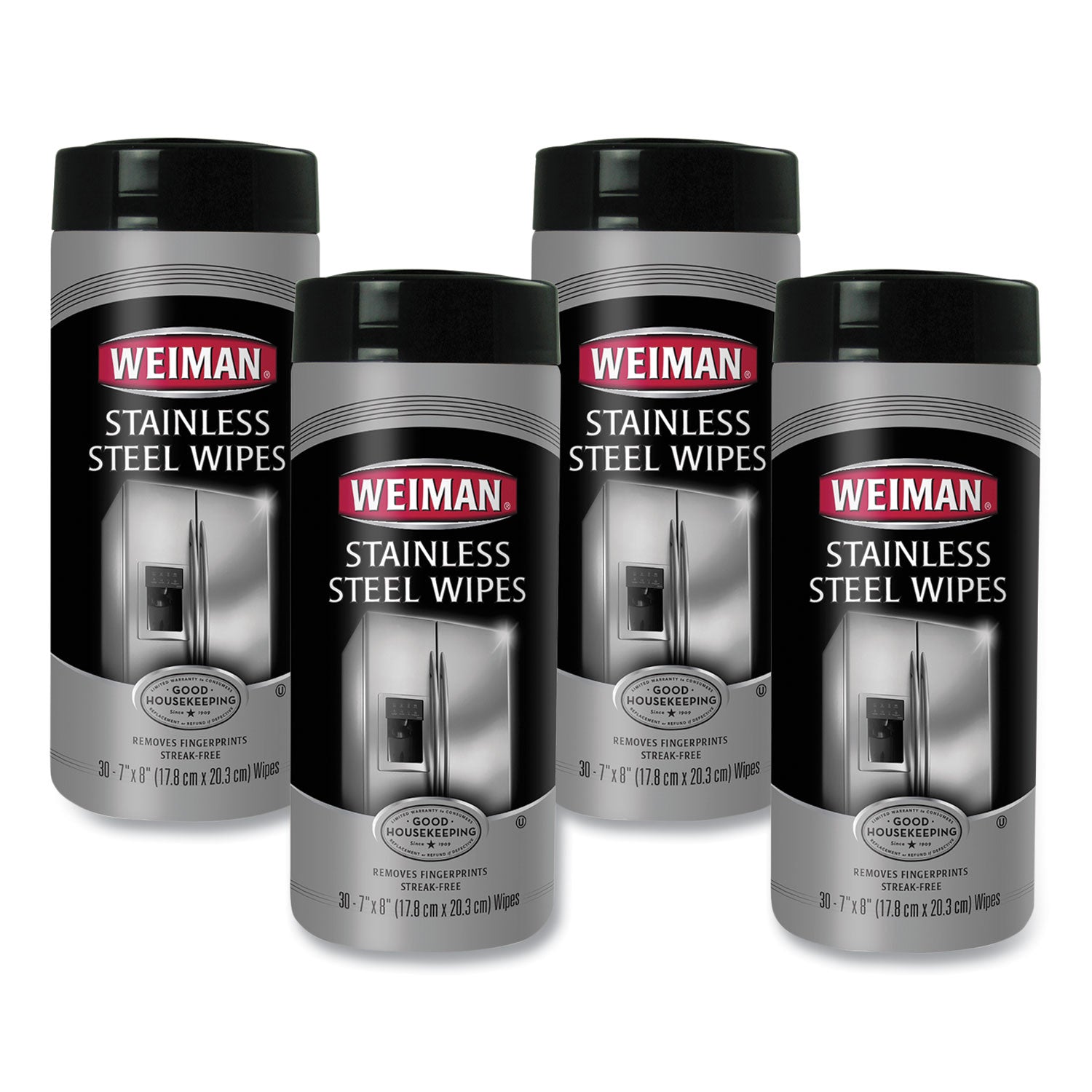 WEIMAN Stainless Steel Wipes, 1-Ply, 7 x 8, White, 30/Canister, 4 Canisters/Carton (92CT)